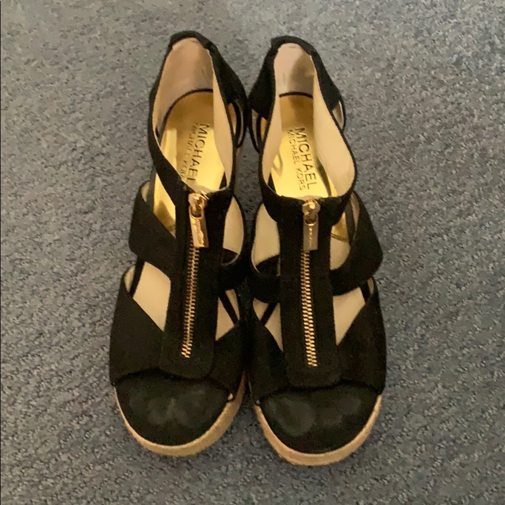 Michael Kors Black Wedges with Gold Zippers